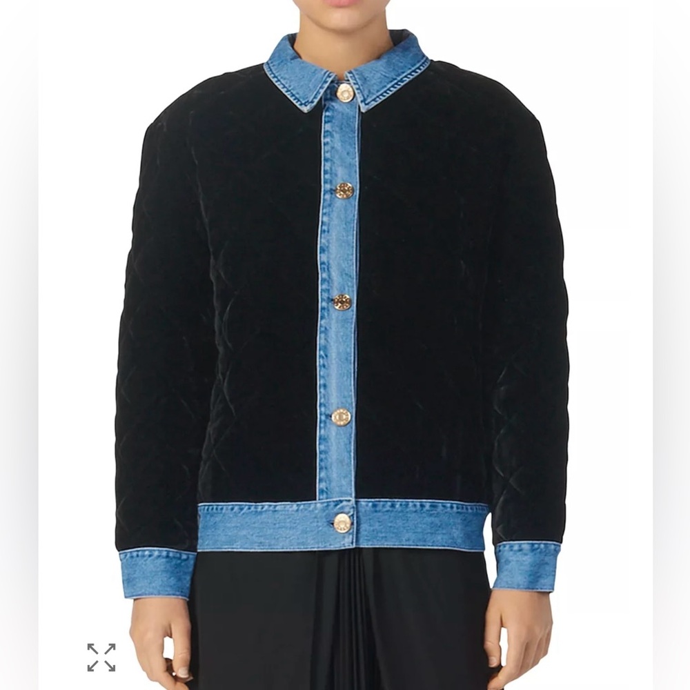Sandro Black Quilted Velvet and Denim Trim Jacket size 38 6-8